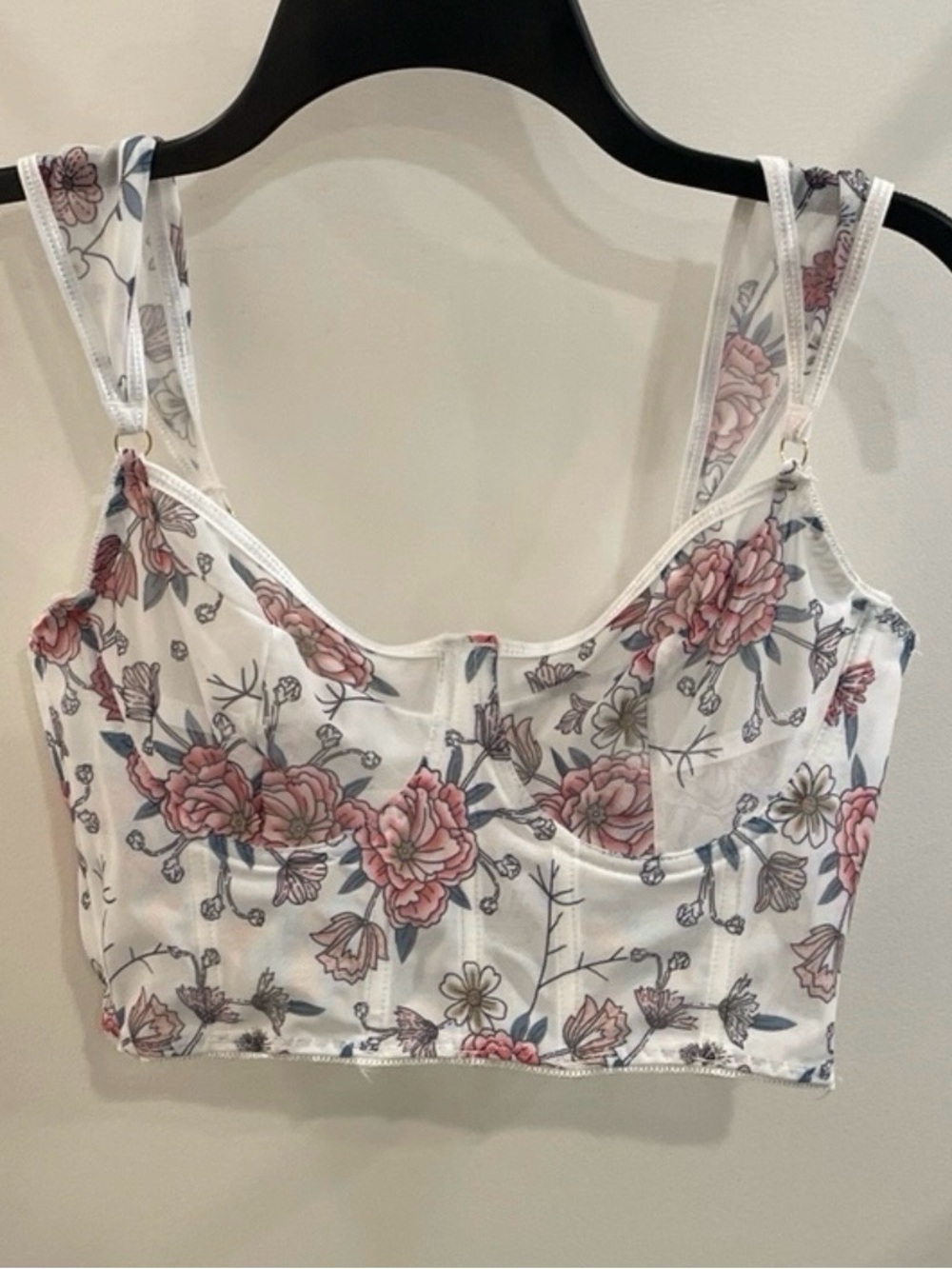 White Floral Print Sheer Corset Bralette Top